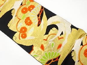 アンティーク　鶴に笠松模様織り出し袋帯（着用可）